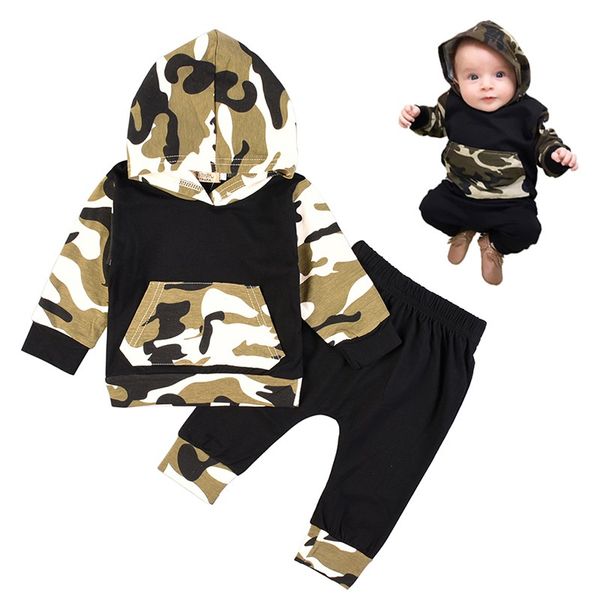 

2 pcs spring and autumn infant sets children clothing baby boy camouflage sweater shirt trousers 2 set clothing 0-3y bebe, White