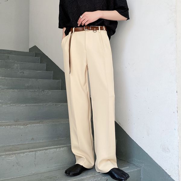 

3 colors men casual straight suit pant male vintage fashion long trousers japan korea streetwear pants, Black