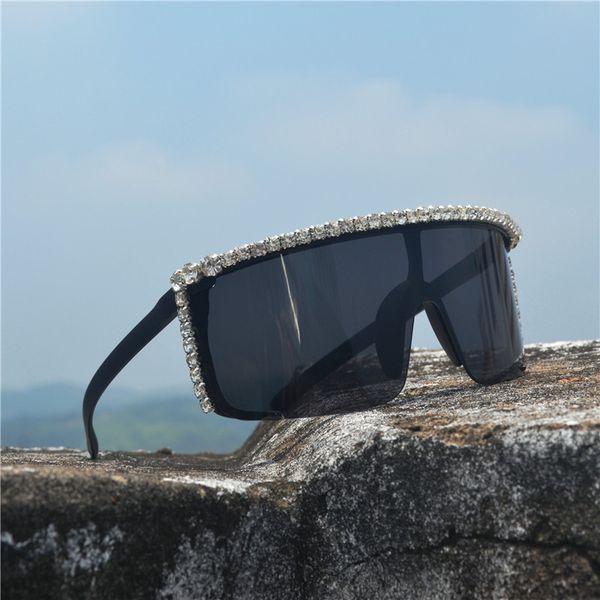 

big frame square sunglasses women new fashion brand designer oversized mirror sun glasses femme diamond shiny brand glasses fml, White;black