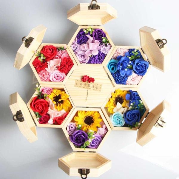 

simulation rose carnation wooden box scented bath soap flower mothers day festive diy creative gifts supplies