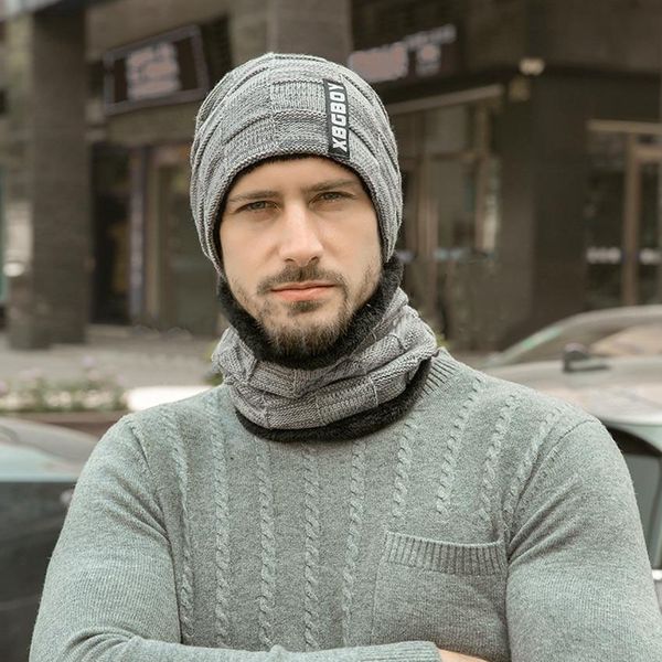 

2pcs men warm knitting hat scarf set solid color warm cap scarves male winter outdoor accessories hats scarf dhl an2717