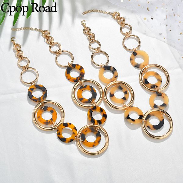 

cpop trendy leopard acrylic necklace creative personality circle hollow necklace simple women jewelry accessories girl gift, Silver