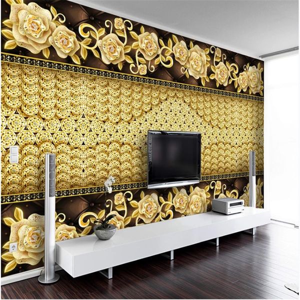 Personalizado papéis de parede ouro wallappers flor iamond papéis de parede do fundo da parede TV sala de estar