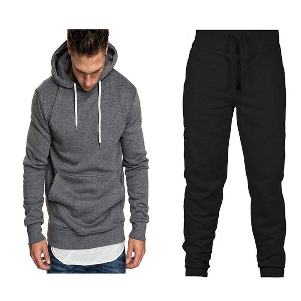 

мужского конструктор solid gray пуловер мужской хип-хоп hoodie зимней осень с длинным рукавом мода двухсекционного набор s-3xl, Black