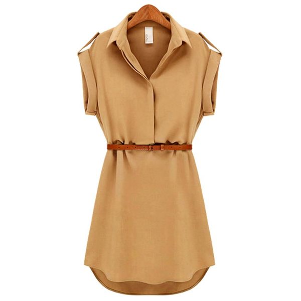 

new fashion women plus size summer shirt dresses a-line dress evening party beach mini dress turn-down collar, White;black