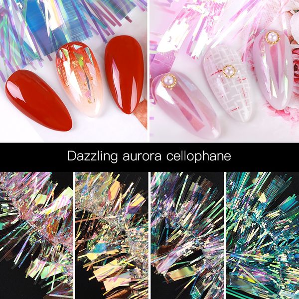 

beauty nail aurora cellophane mirror glazed nail sticker pink art, Black