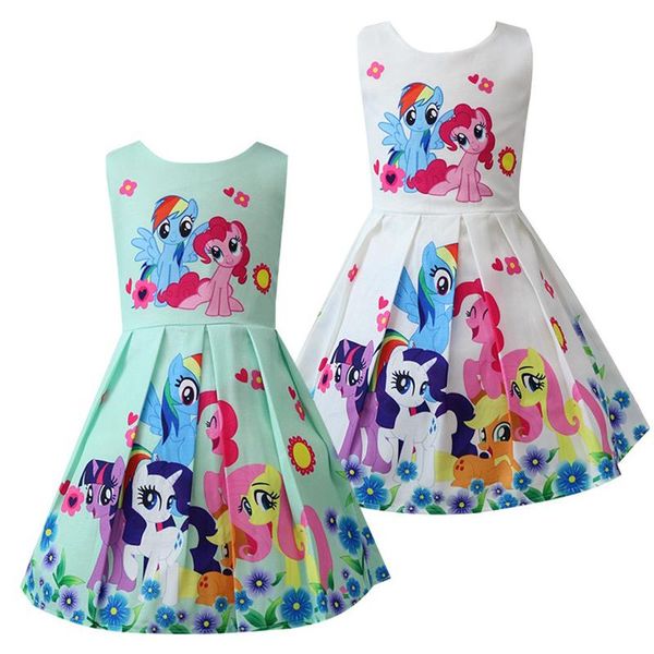

baby girl clothes summer princess little pony rainbow dresses for girls halloween birthday party vestidos dress children clothing, White