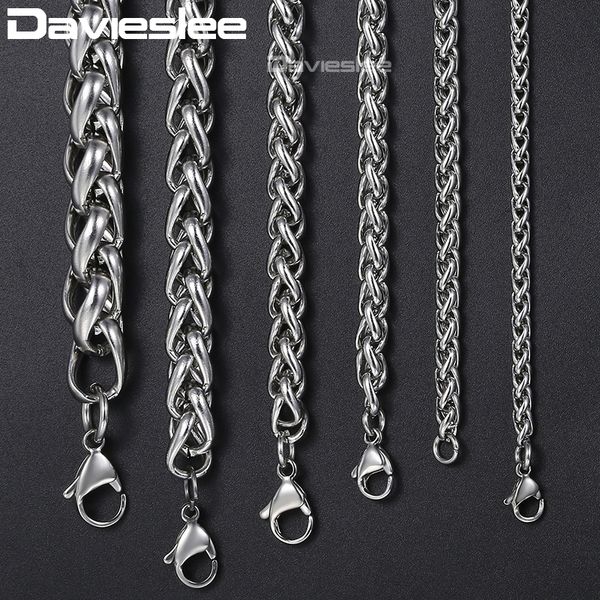 

davieslee mens chain necklace stainless steel jewelry wheat link wholesale fashion necklace for men3/4/5/6/8mm lknm11, Silver