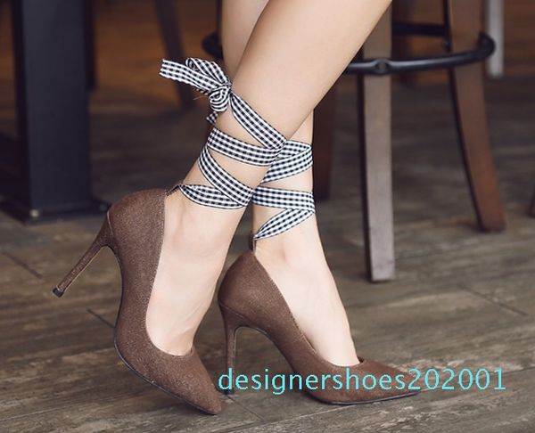 

горячая распродажа-женские остроконечные высокие каблуки сексуальные элегантные женщины высокие каблуки мода слово пряжка клетчатые ремни ме, Black
