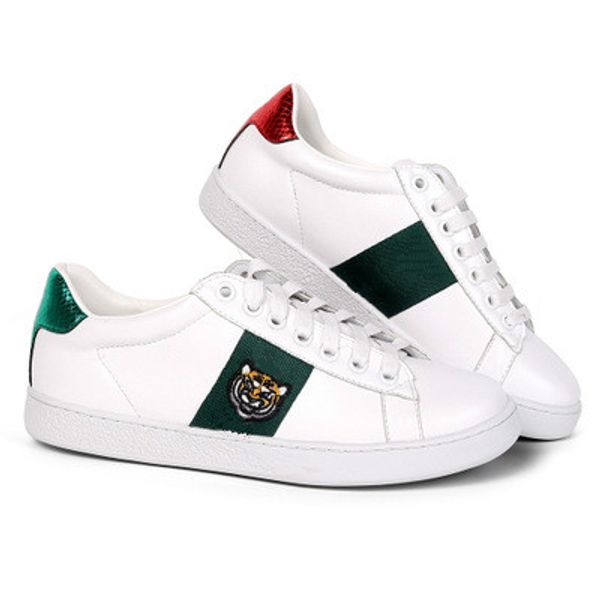 

men women casual shoes fashion white sneakers lace-up running shoes green red stripe black leather bee embroidered no box