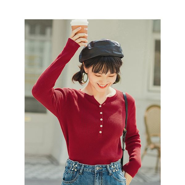 

inman 2020 spring new arrival minimalism solid o-neck slim women thin pullover, White;black