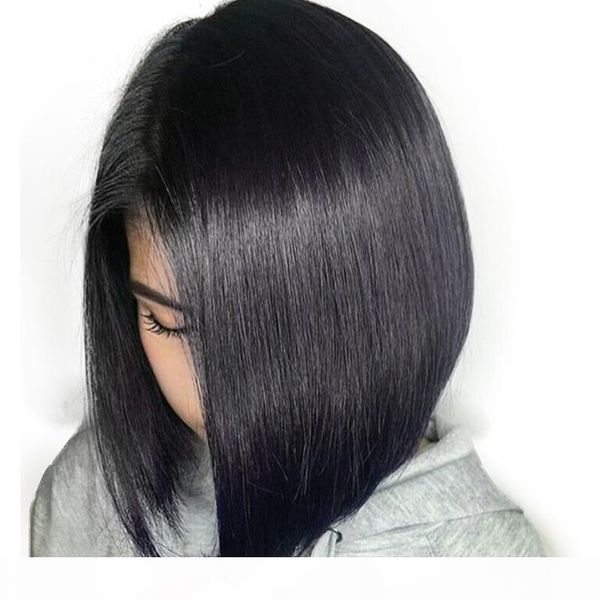 

fake scalp wig short bob cut 13x6 frontal pre plucked silky straight glueless virgin peruvian bob lace front human hair wigs short, Black;brown