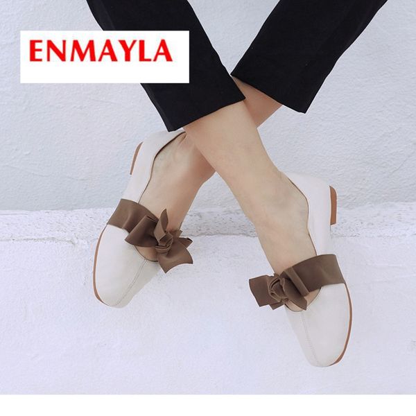 

enmayla 2019 new arrival basic casual women shoes black white solid butterfly-knot slip-on spring/autumn shoes size 34-43 ly2294
