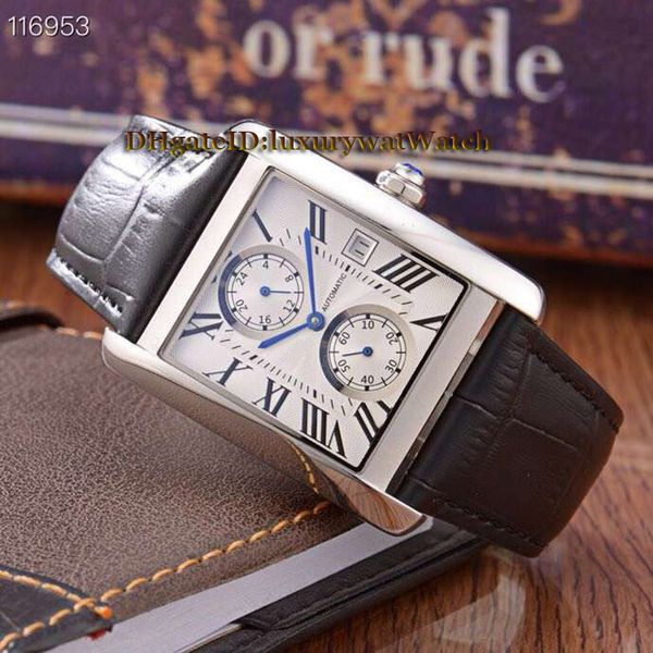 

Luxry new tank 42mm white dial date 24 hour di play automatic mechanical men watch rectangle teel ca e leather trap watche