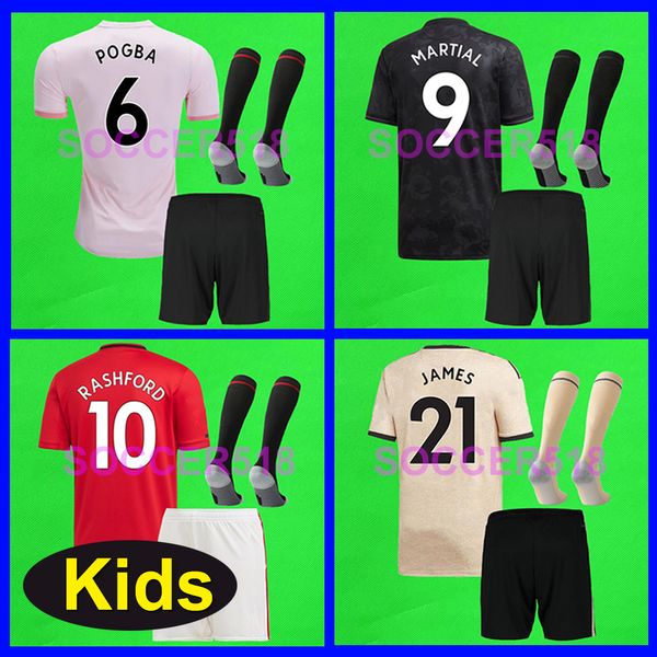 

2019 2020 manchester rashford james martial lingard united pogba utd maguire kids football shirts uniform soccer jerseys kits sets enfants, Black;yellow