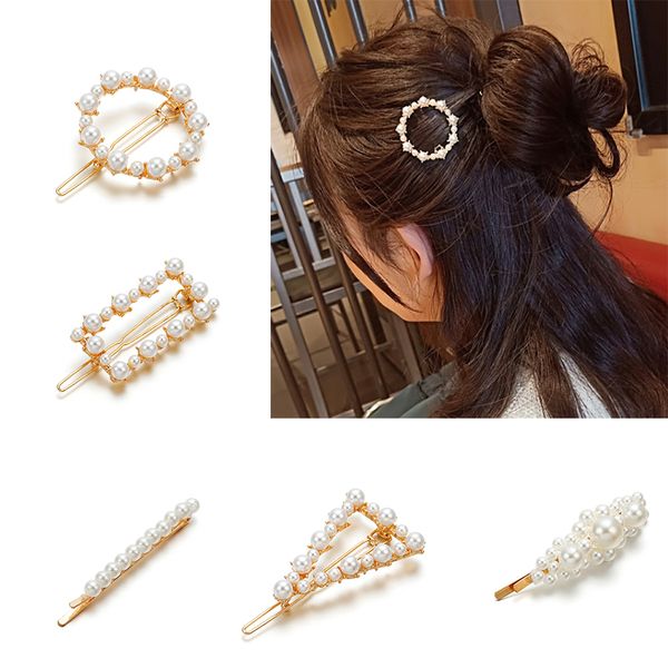

new fashion women metal pearl hair clip snap hair barrette stick hairpin styling accessories for women girls drop shipping, Golden;white