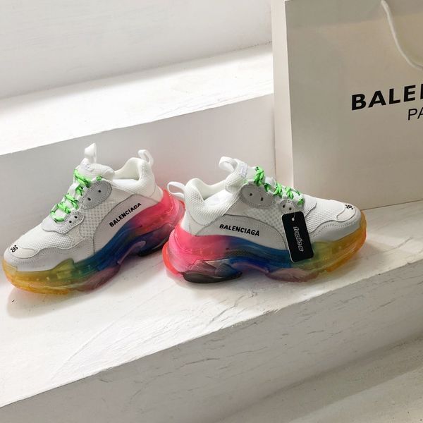 

original fashion luxury platform men's and women's shoes wild vintage triple-s transparent air cushion casual sneakers, Black