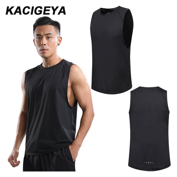 

tank men gym new fitness clothing blank sleeveless quick dry slim fit bodybuilding men sportwear undershirt running vest, Black;blue
