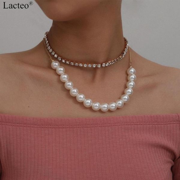 

lacteo luxury imitation pearl-chain clavicle chain choker necklace bling shiny rhinestone chain charm necklace jewelry for women, Golden;silver