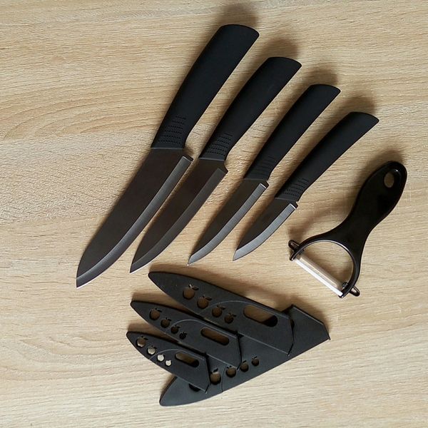 

new cool matt black ceramic knife peeler set 3" 4" 5" 6" chef paring fruit utility black blade 5pcs set by meow