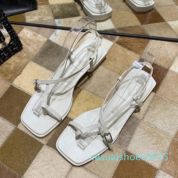 

2020 summer beige heeled sandals sale of women's shoes all-match block heels ladies black flat lady female fashion chunky low c15