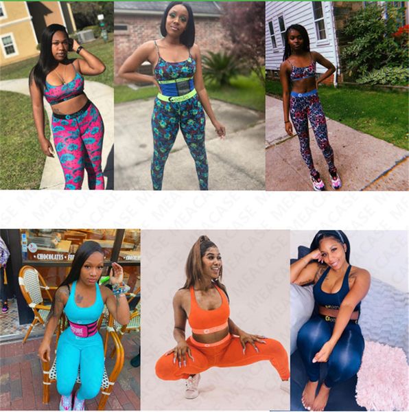 

women bathing swimsuit 2 piece set designer sports bra push up vest pants leggings swimwear floral solid color tracksuit beachwear d7203, White