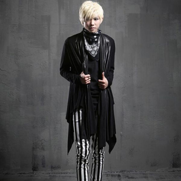 

spring autumn men leather patchwork gothic punk rock trench coat long cloak cardigan nightclub dj singer stage cape costume, Tan;black