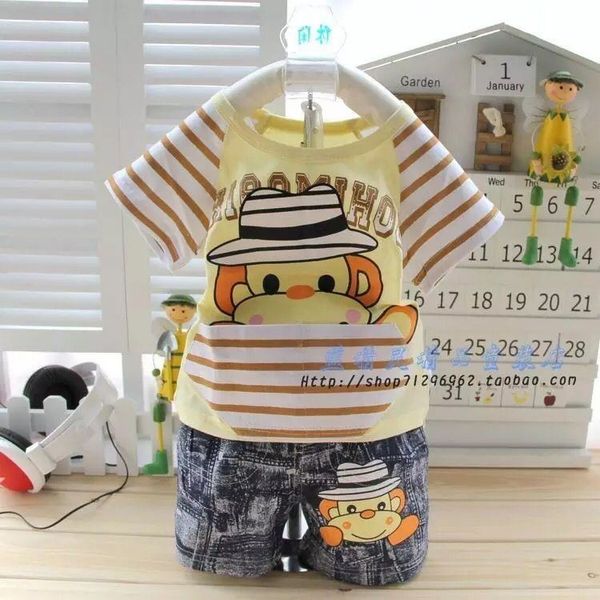 

summer children's set cartoon little monkey pocket baby baby cotton set fashion 2 piece k1, White