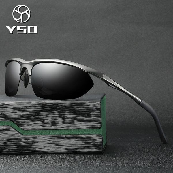 

yso sunglasses men polarized uv400 aluminium magnesium frame sun glasses driving glasses semi rimless accessories for men 8124, White;black