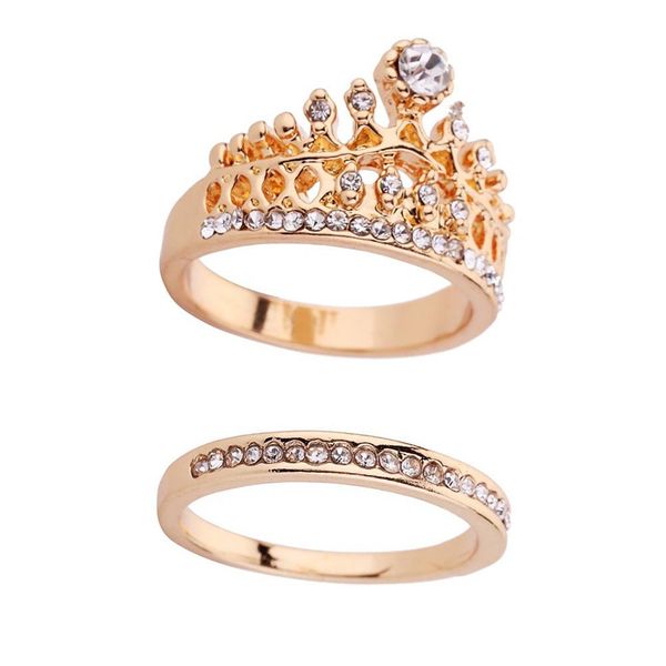 

fashion women crown rhinestones alloy two-piece set finger rings, Silver