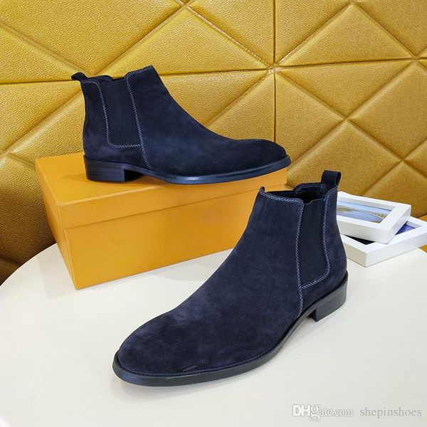 

designer shoes leather men snow boots suede leather casual knight boots wholesale fashion luxury ankle boots with box, Black