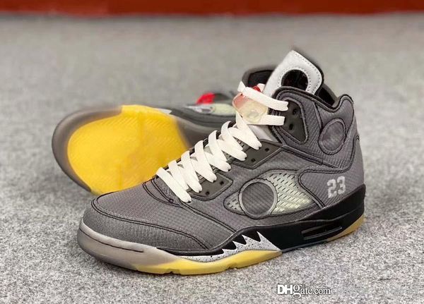 

release authentic off air 5 white retro men basketball shoes black muslin textile mesh upper 3m reflective 5s man sports sneakers ct8480-001