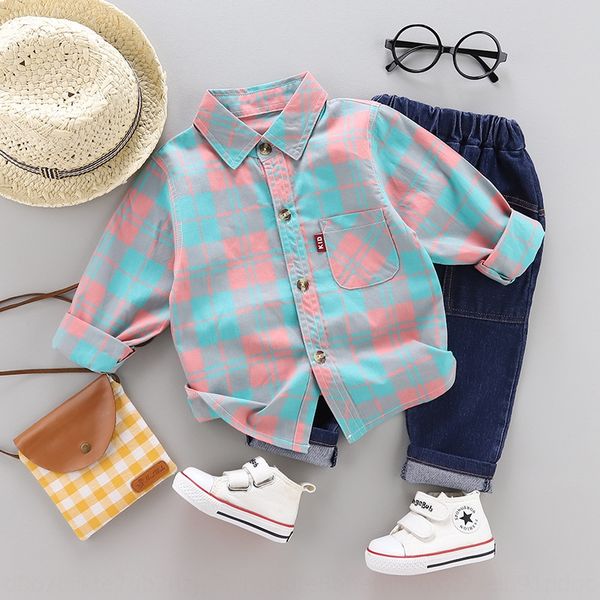 

children's long sleeve cotton baby plaid boy autumn 2019 lapel british gentleman shirt shirt cardigan, White;black