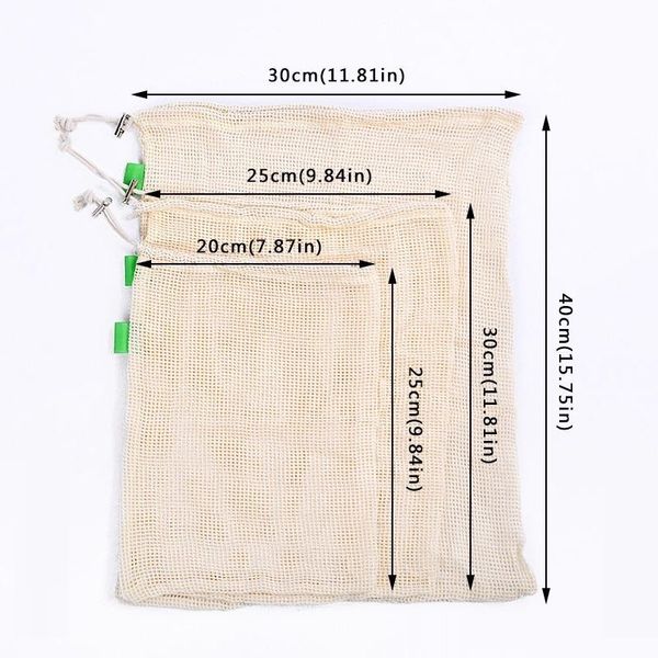 

3pcs reusable produce bags for fruit vegetable drawstring cotton mesh potato onion storage bags home kitchen organizer supplies kk0213