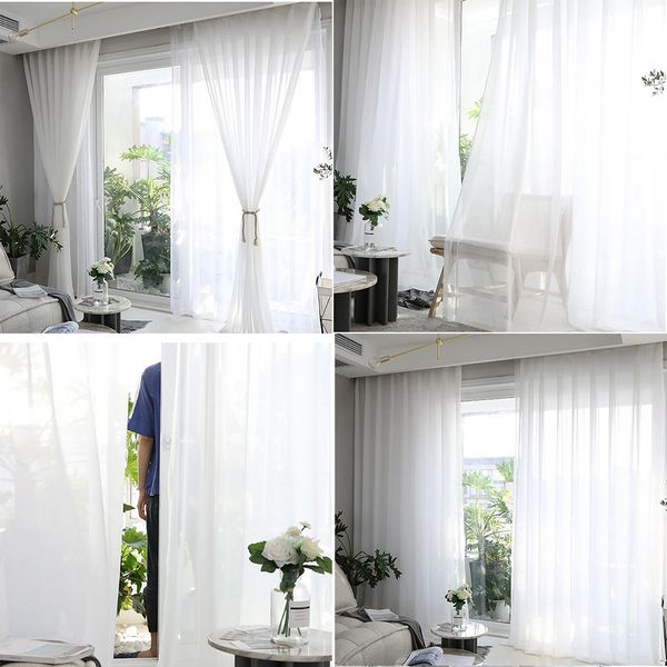 

2pcs white chiffon silk slot curtain bedroom balcony window panel 140x240cm