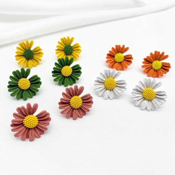 

s925 silver needle alloy daisy flower earrings for women designer cute yellow green pink orange stud earring fashion jewelry