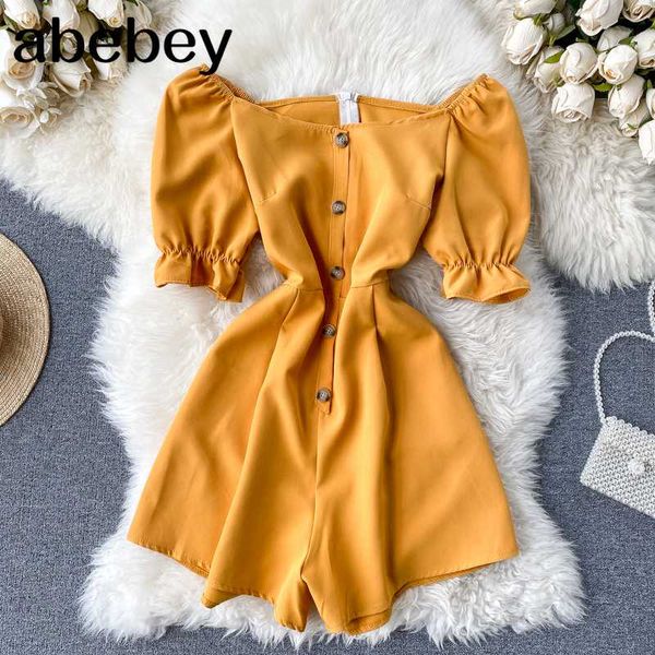 

vintage yellow boho slim button 2020 off shoulder jumpsuit casual women rompers short summer playsuit beach holiday romper, Black;white