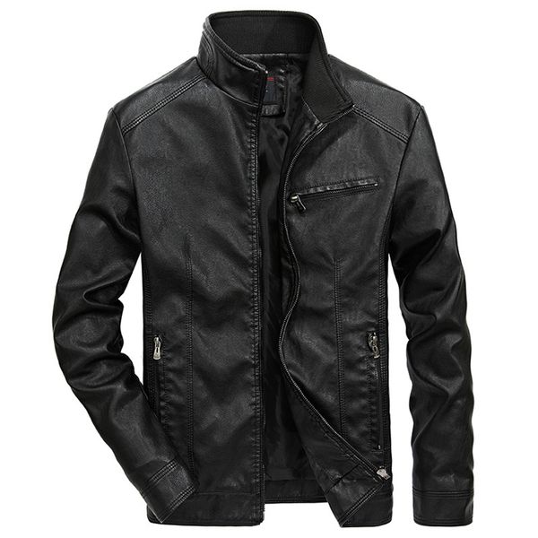 

men's motorcycle washed leather pu leather stand collar business casual jacket jacket, Black