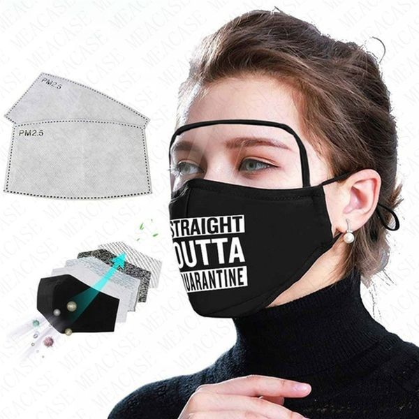 

2 in 1 letter print designer face mask with eye shield and 2pcs filter adults mouth covers face shield mask breathable reusable masks d62313, Black;white