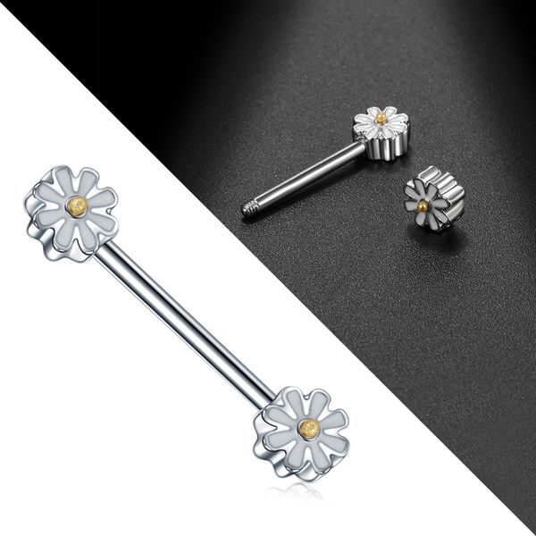 

1pc daisy nipple piercing steel shields bars piercing industrielle barbell nipple helix for women body, Slivery;golden