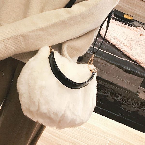 

women's autumn and winter plush shoulder bag magnetic buckle korean version of soft pink orange red three-dimensional bag 2019