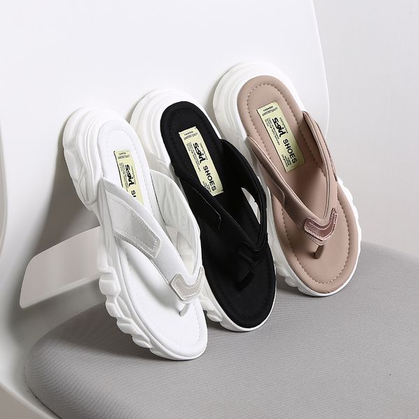 

buroch2019 fashion office ladies flip flops leather thick wedge slippers platform flip flop women new 2019 summer house slippers, Black