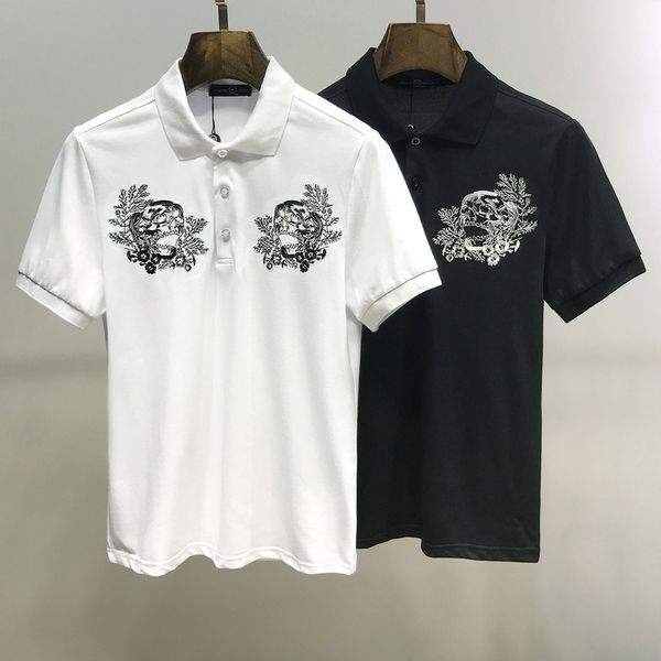 

2020 designer brand polo shirt t-shirt black white polo skull print men's high street fashion young designer embroidered cotton polo lu