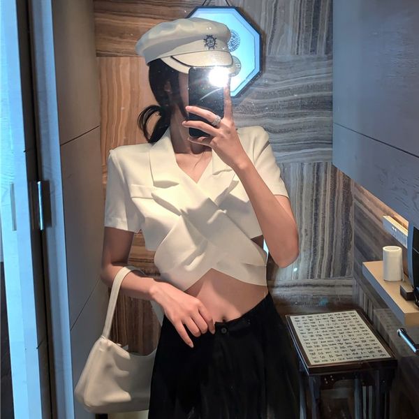 

нана мода женская одежда магазин hong kong-style темперамент design чувствуя талии exposed короткие футболки back-exposed top minority light, White
