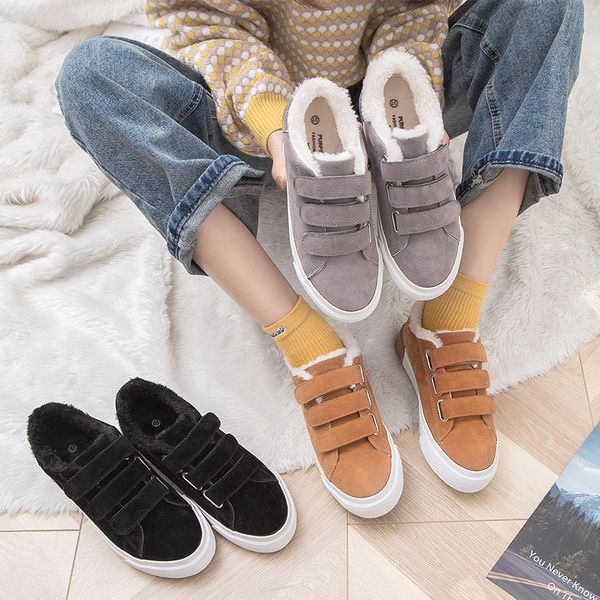 

fur snow boots women fashion ankle boots plus size black winter warm plush female ladies flats shoes ghn78