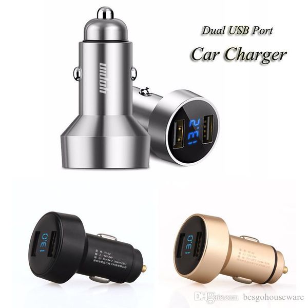 

dual usb universal metal charger led digital charger vehicle mini power adapter 5v 3.6a ports charging for smart phone tablet bc bh1506