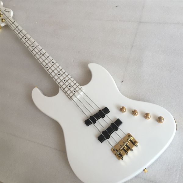 

rare 4 strings moon bass jj-5b all snow white electric bass guitar ash body, maple neck & 21 frets fingerboard, golden hardwa
