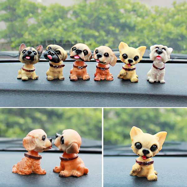 

car ornaments 6pcs/lot resin nodding dog lovely doll shaking head puppy vehicle decoration cute automobiles interior accessories