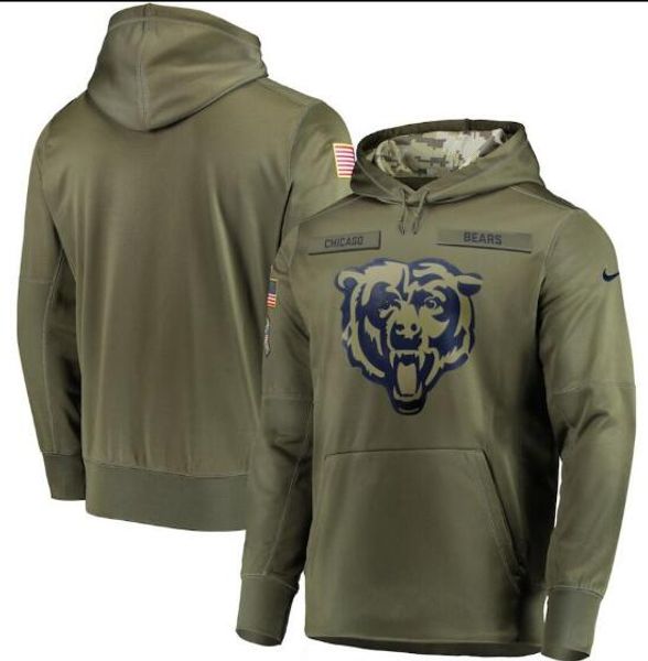 

2019 men chicago sweatshirt bears salute to service sideline therma performance pullover hoodie olive