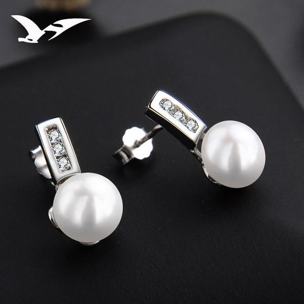 

s925 pure silver earrings european and american temperament freshwater pearl earrings women's fashion silver jewelry, Golden;silver